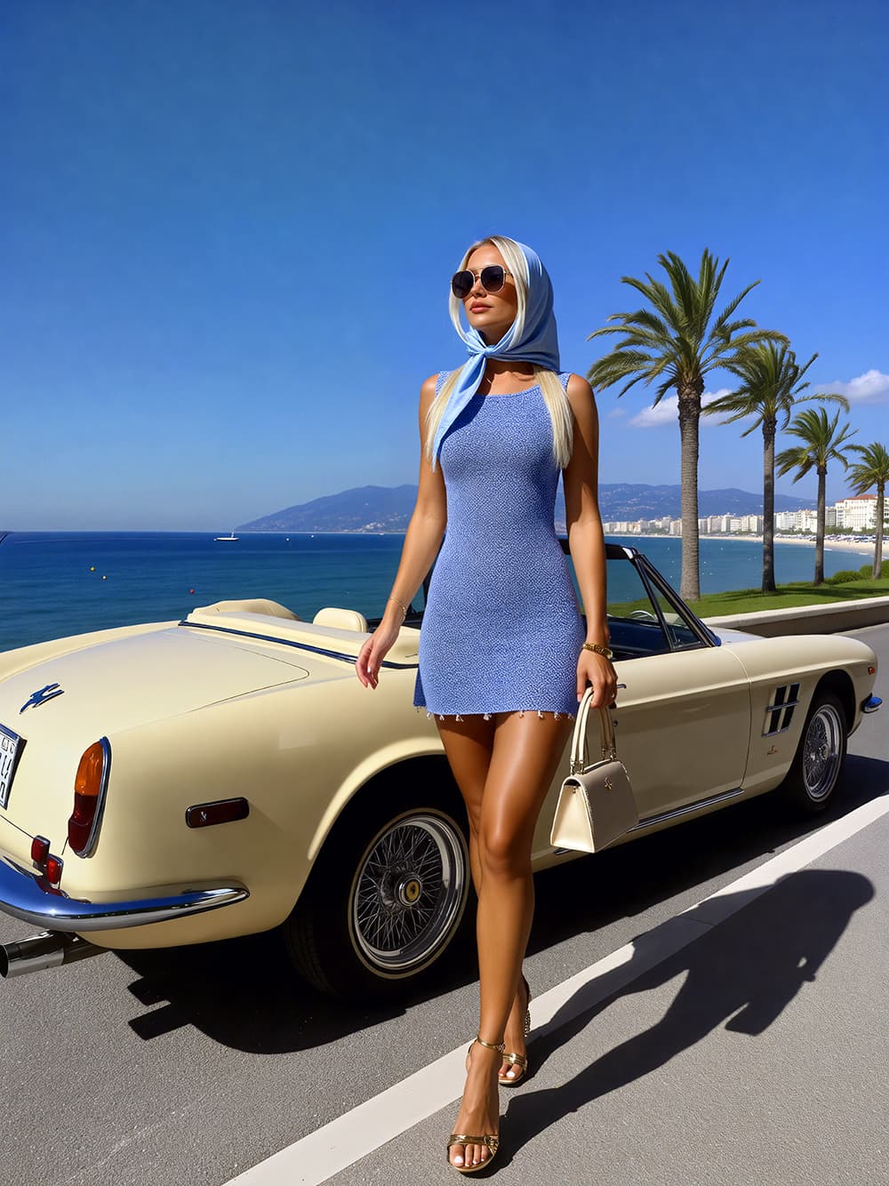 AI-generated Mediterranean blue dress campaign